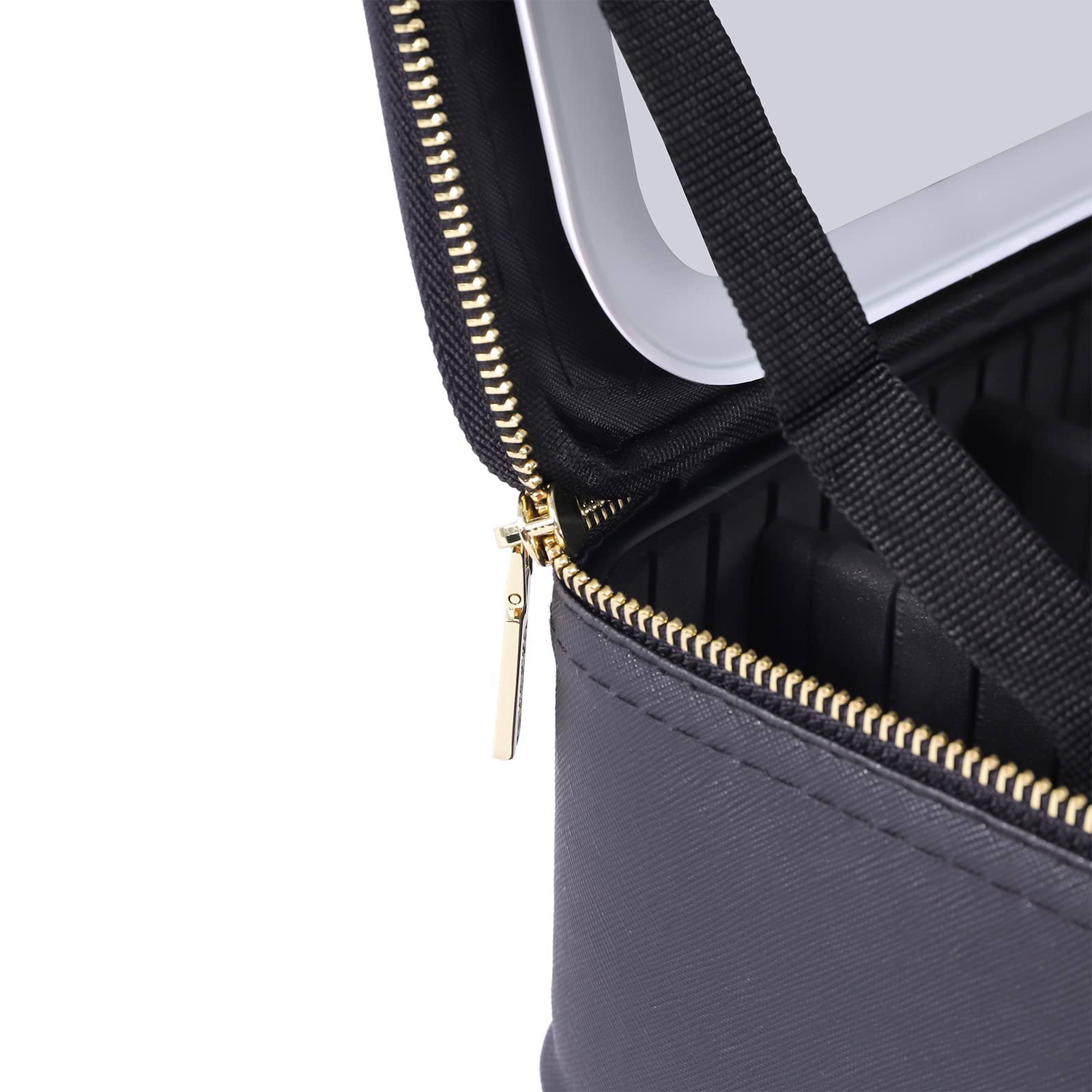 Reise-Makeup-Tasche,Kosmetiktasche Make up Organizer Tasche,3 Farbe Modi einstellbare Helligkeit, wasserdicht PU Leder Makeup Reisekoffer Makeup Zug Tasche,mit Spiegel Tragbar,Schwarz