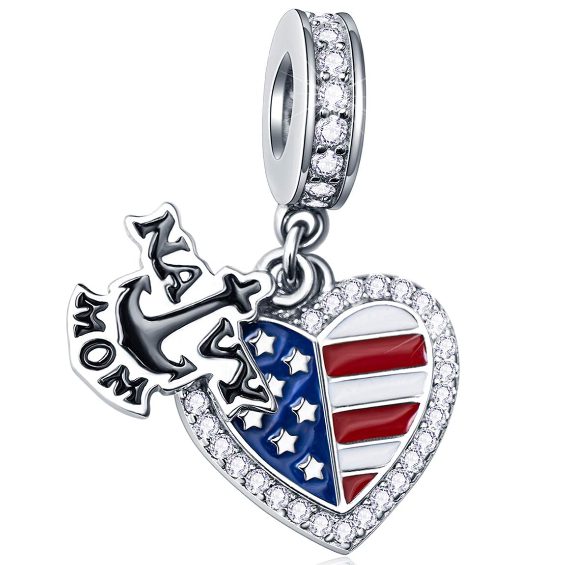 GEMDAZZ925 Sterling Silver Mothers Day Theme Charms - Navy Mom/Sister/Mother Baby Owl Charms fit European Women Bracelet, Gift for Family/Birthday/Christmas