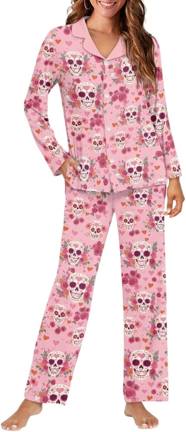 Pajamas For Women Set Plus Size Long Sleeve Button Down Sleepwear 2 Piece Nightwear Women Pjs Sets Size XS-4XL