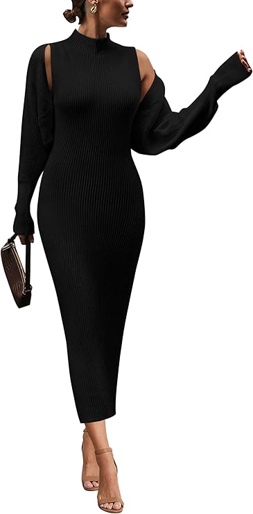 PRETTYGARDEN Women's Fall 2 Piece Outfits Knit Long Sleeve Cropped Cardigan Pullover Sweater Maxi Dress Sets Winter Clothing