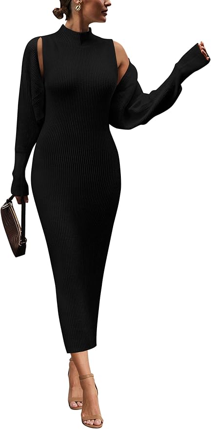 PRETTYGARDEN Women's Fall 2 Piece Outfits Knit Long Sleeve Cropped Cardigan Pullover Sweater Maxi Dress Sets Winter Clothing
