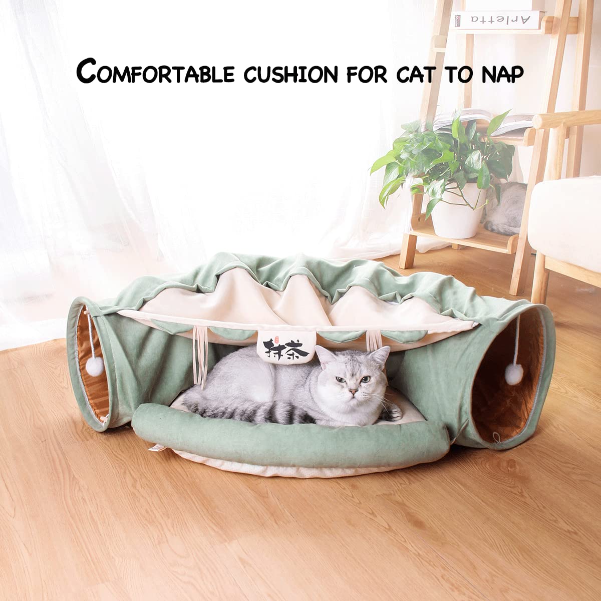 LEFTSTARER Túneles plegables 2 en 1 para gatos y escondite para mascotas, perros, conejos, hogar, tubos de túnel, juguetes con alfombrilla extraíble lavable
