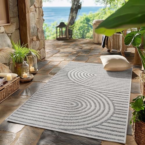 SIMPEX Outdoor Teppich Wetterfest Grau 80x150 cm Läufer, UV-beständig, ideal für Küche, Balkon, Terrasse auch Wohnzimmer und Esszimmer, Skandinavisches Boho-Design, Pfelgeleicht