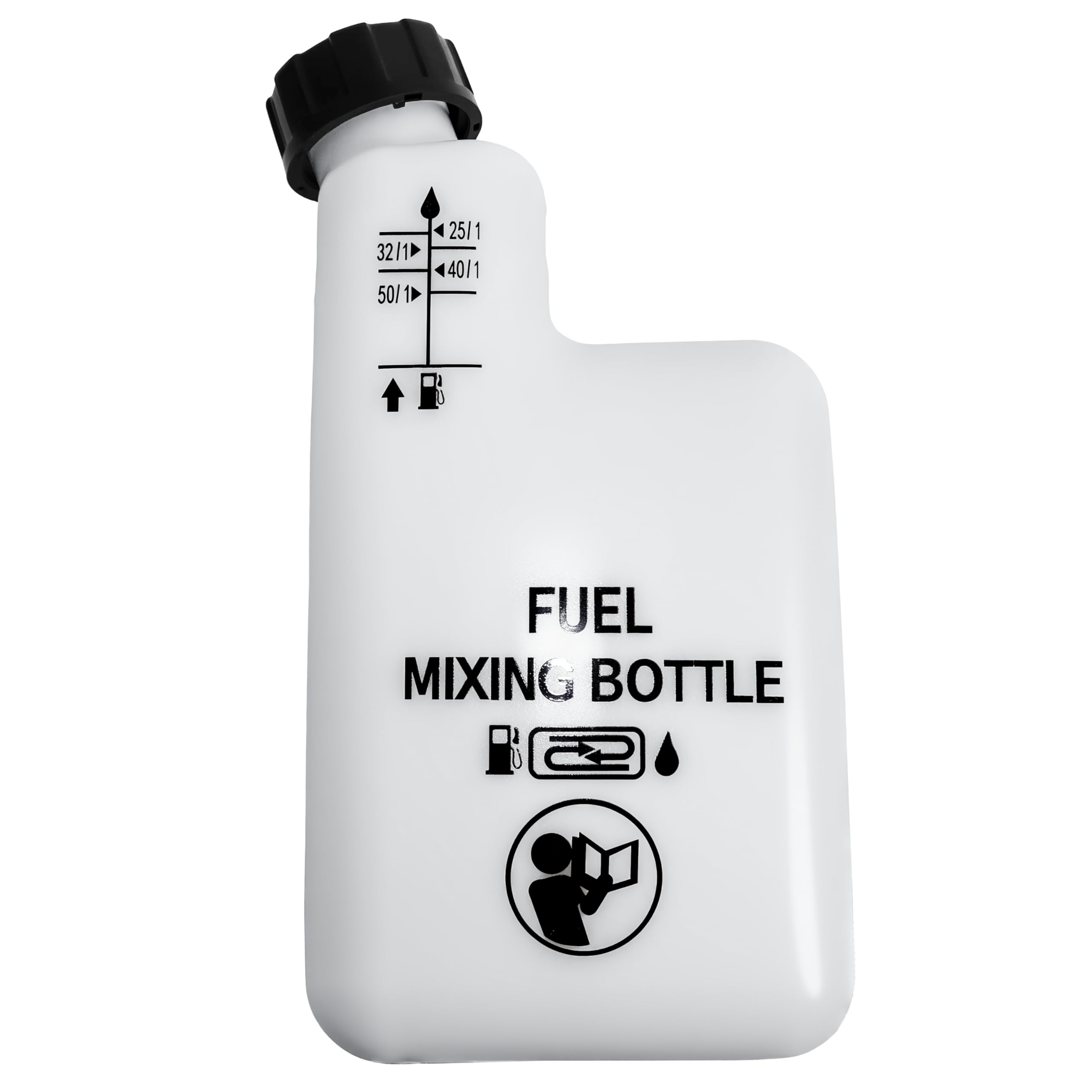 Botella mezcladora de aceite combustible de motor de 2 tiempos de 1 litro para motosierra, cortadora de césped, desbrozadora 32:1/50:1/40:1/25:1 (blanco-1L)