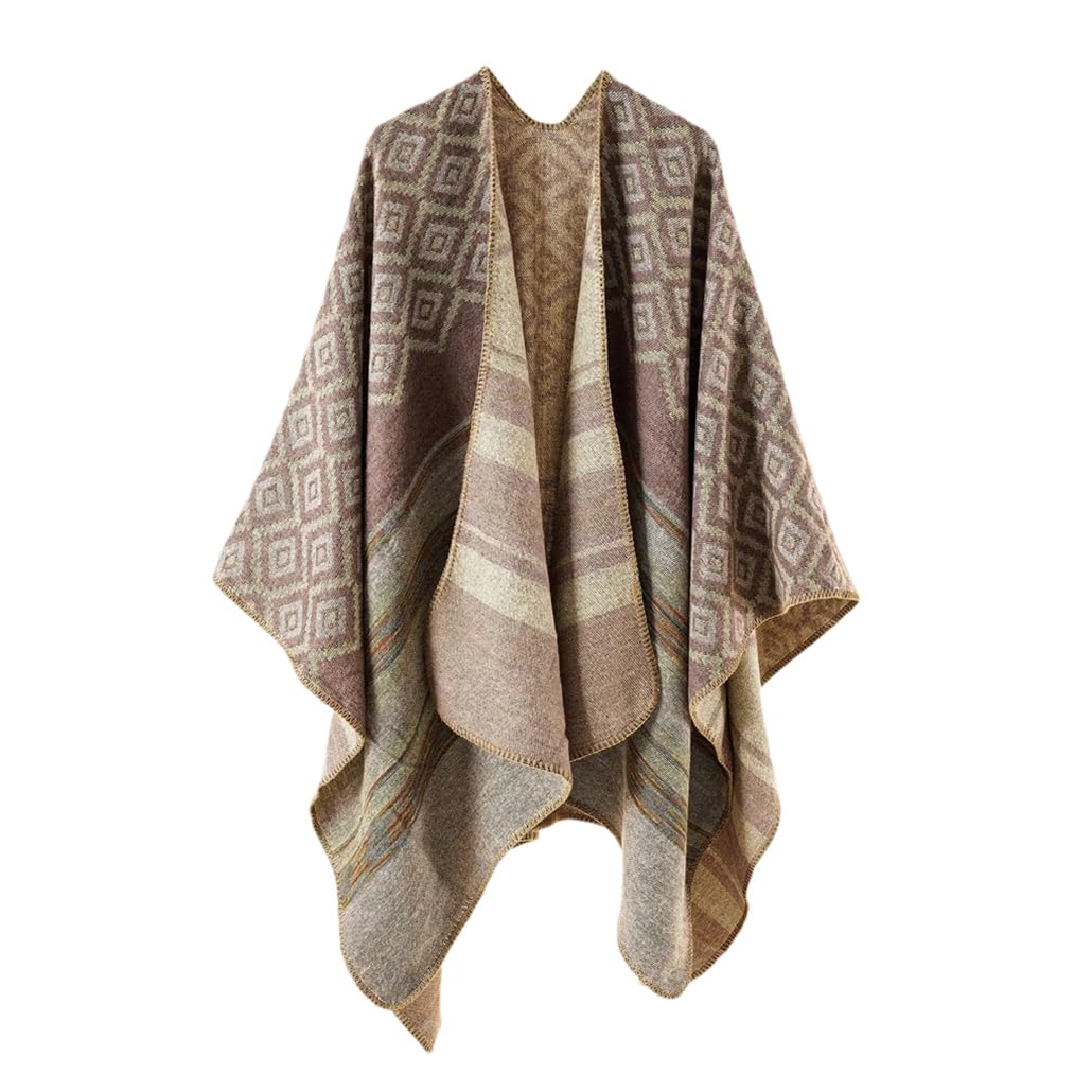 Mantelle in Maglia a Righe da Donna, Autunno Inverno, Calde e Casual, Scialle, Poncho, Cappotti (5 Taglia Unica)