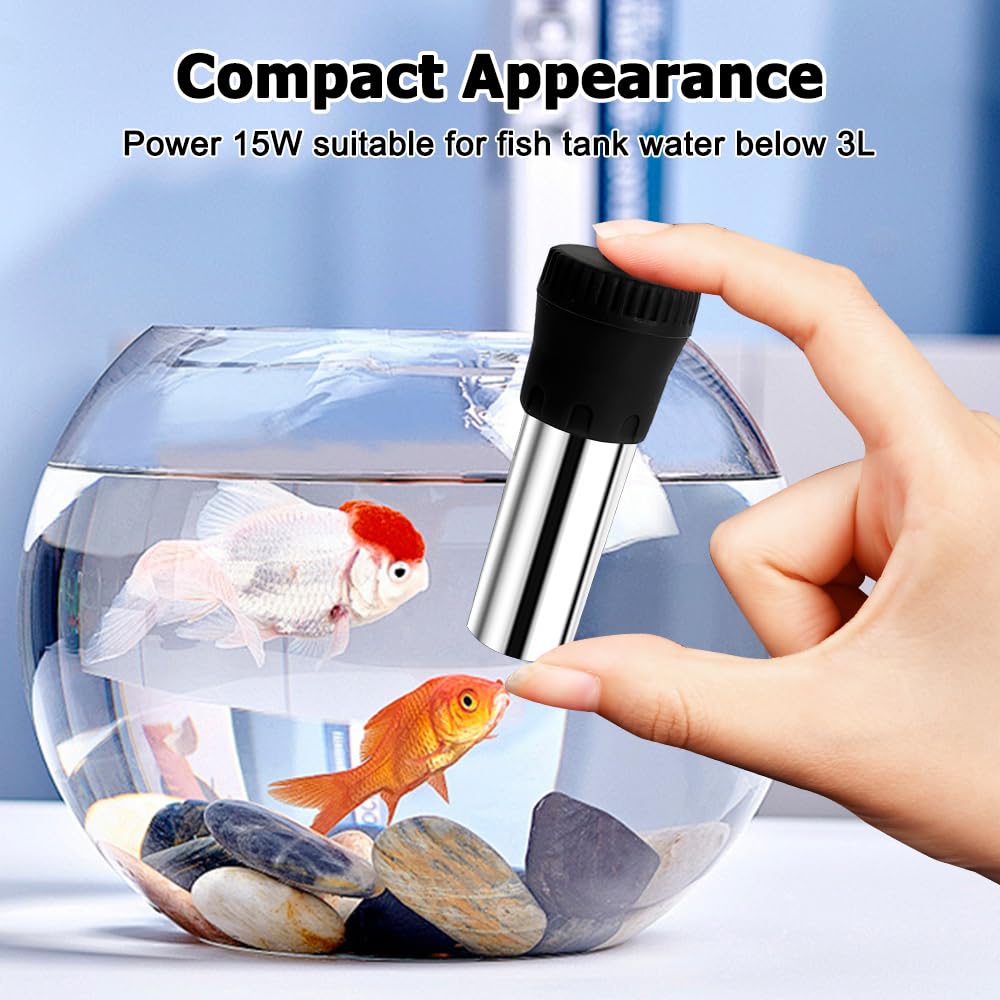 DONGKER Riscaldatore Acquario,10 W/15 W 5 V 2 A USB Riscaldamento Sommergibile per Acquari 17 ℃-34 ℃ Regolabile con Display Digitale a LED per Serbatoio Pesce e Tartarughe da 3-5 Litri
