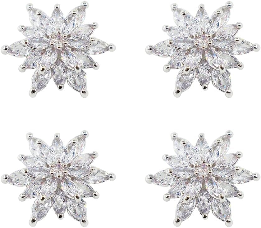 Jerler4 Pcs Zircon Sliver Rhinestone Buttons Crystal Embellishments Sew on Clothing Buttons for Decoration and DIY