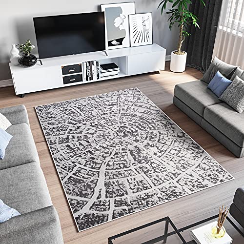 TAPISO Sky Teppich Kurzflor Modern Grau Beige Fume Rauchgrau Meliert Verwischt Design Wohnzimmer...