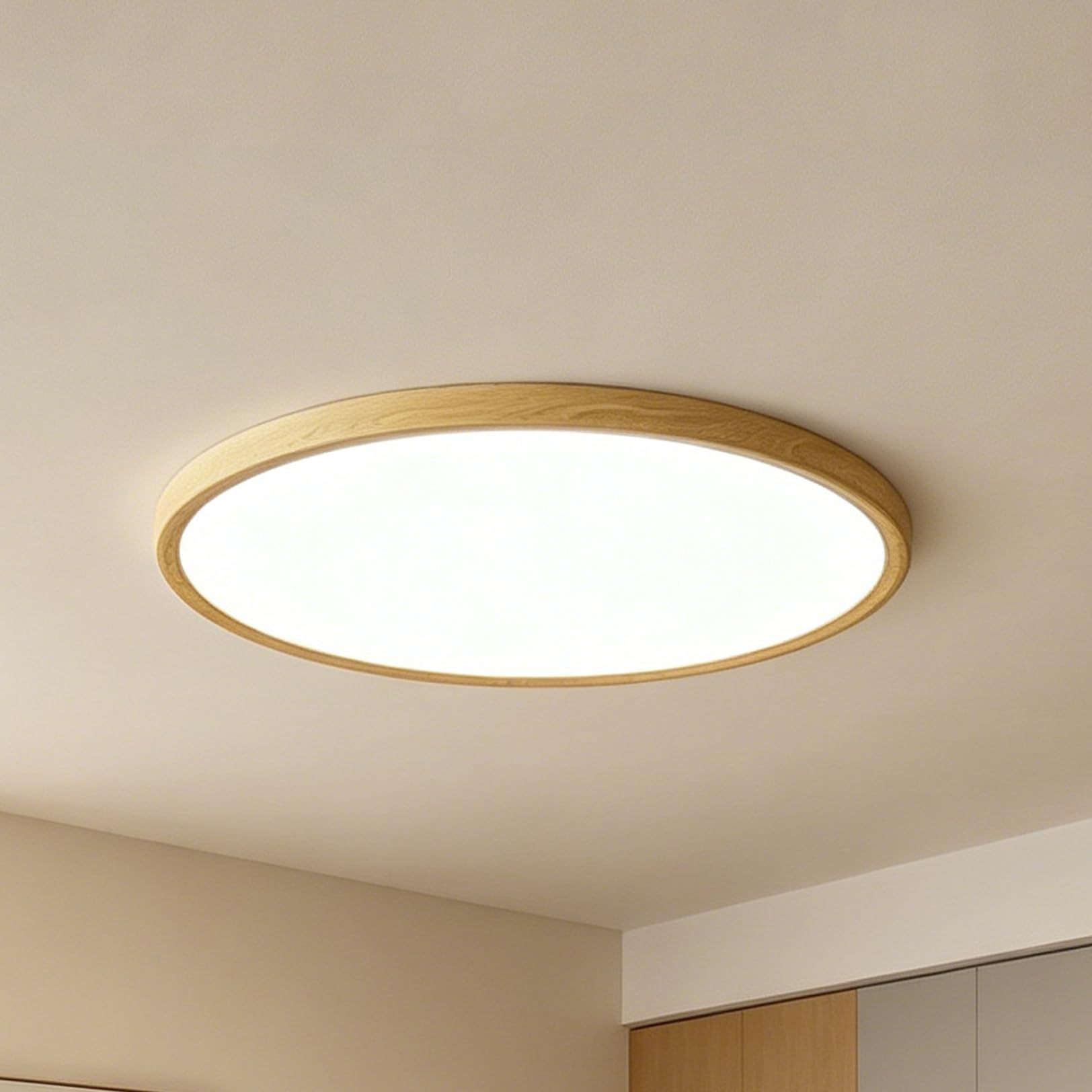 Laamiasm Wood 40cm 3CCT LED Ceiling Light, 6500K-4000K-3000K Adjustable, 0.8in Flush Mount 40W for Bedroom Bathroom Office