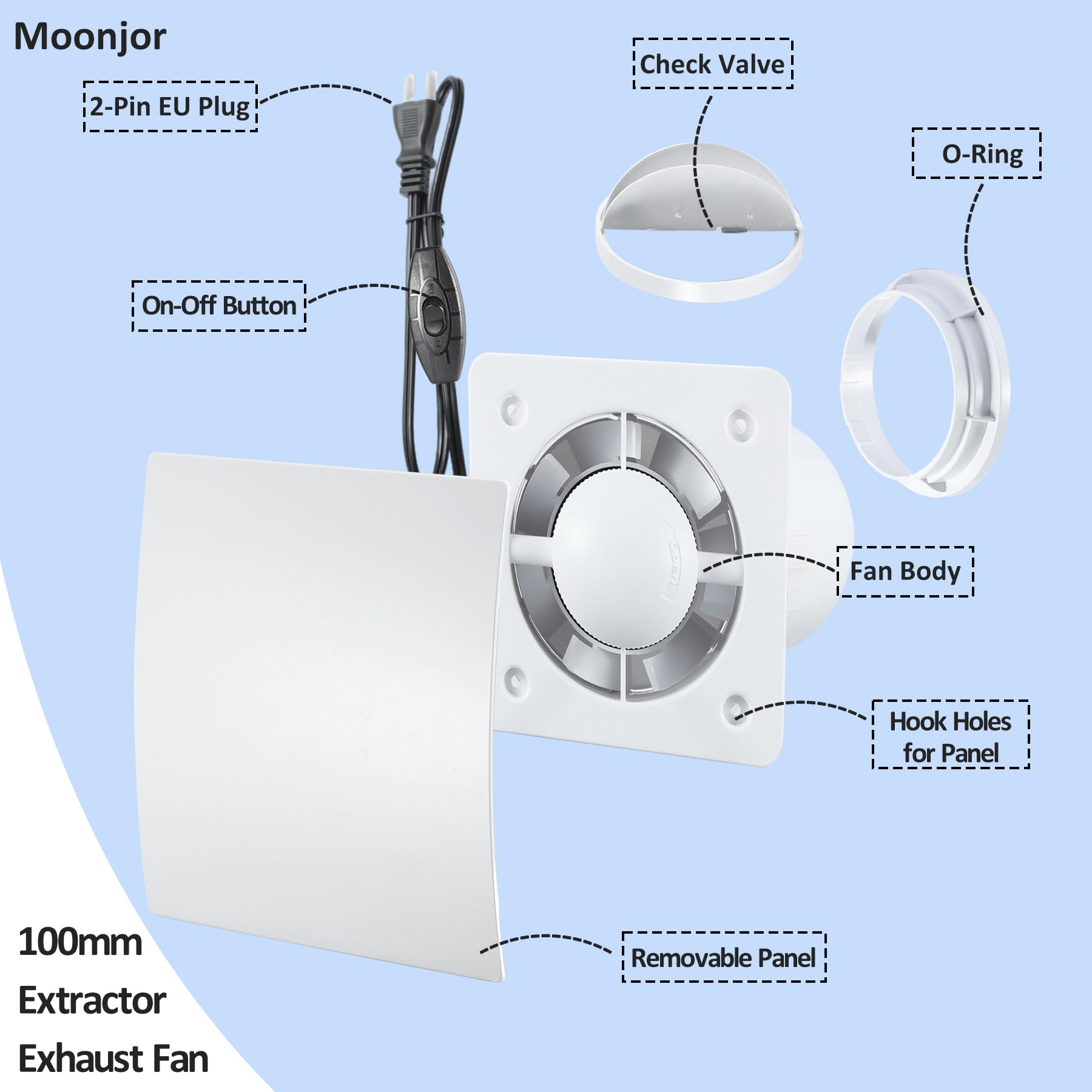 100mm VMC Extracteur d'Air avec Interrupteur, 1m UE Prise pour Salle de Bain, Cuisine, Bureau, WC, IP45 Étanche, 12W 220-240V