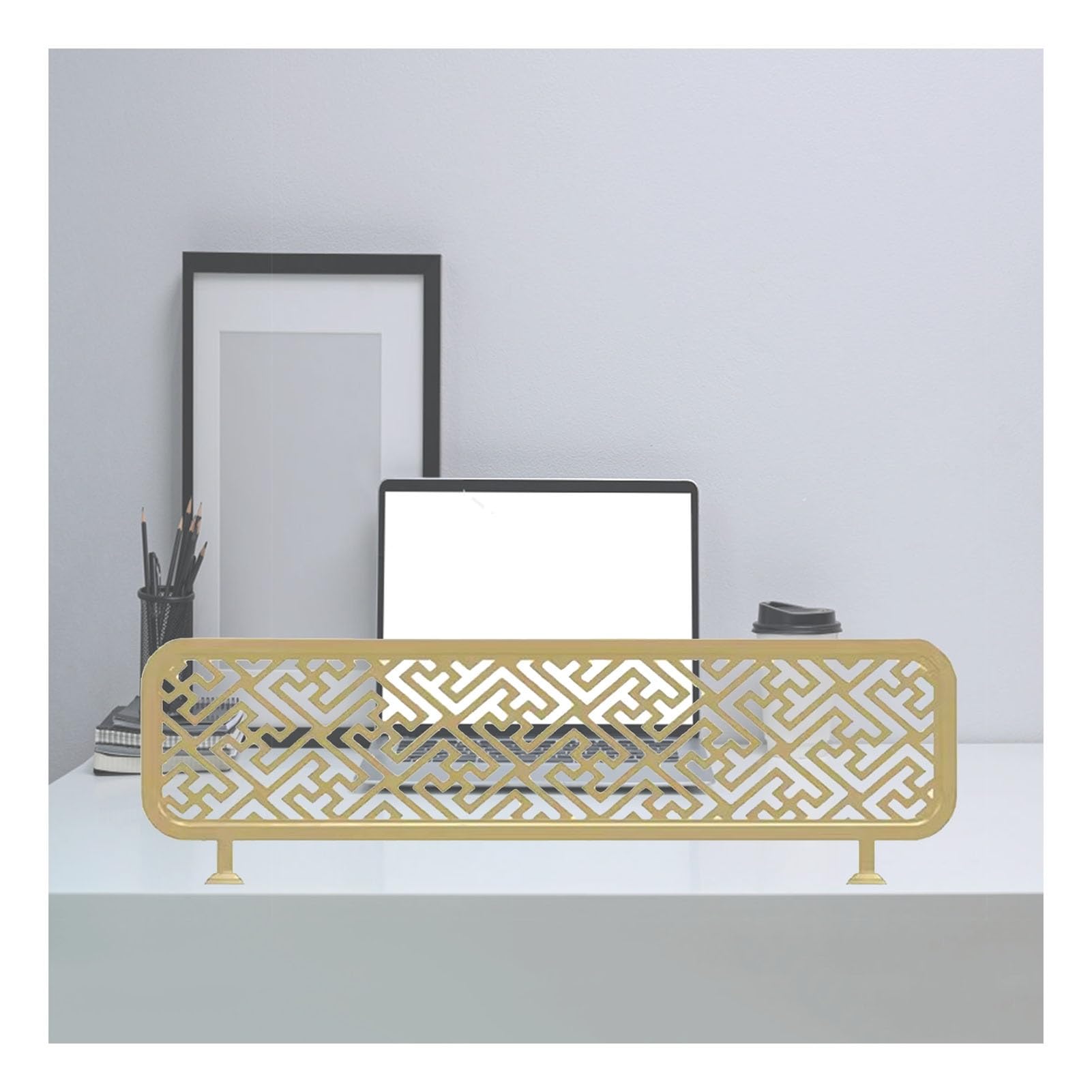 KLGFBDC Restaurant Countertop Divider Screen Partition - 19.7x43.3in Decorative Iron Art, Customizable Gold Color, Perfect for Dining Areas, Cafés & Restaurants