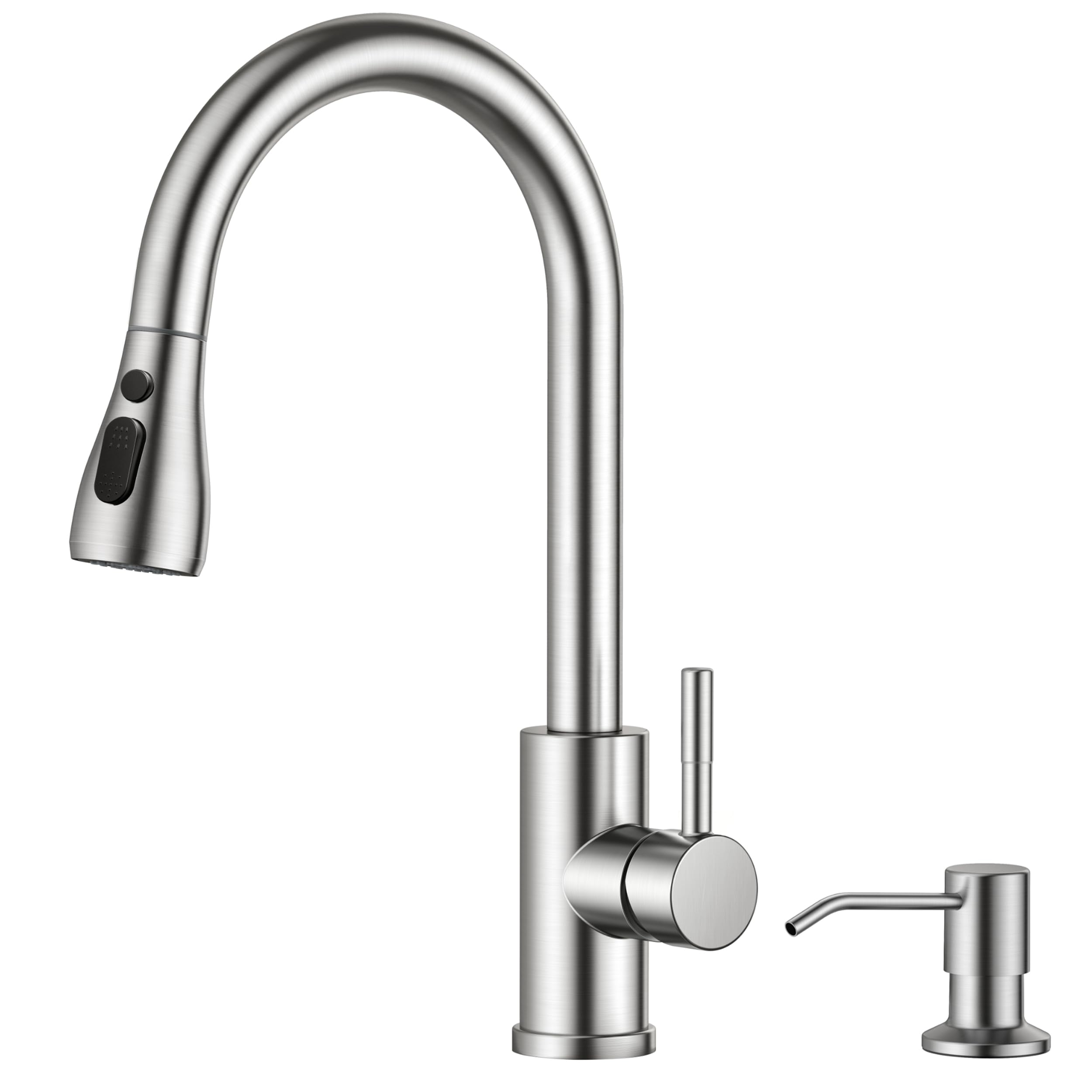FORIOUS Grifo cocina con dispensador de jabón, Grifo Cocina Extraíble con 2 modos de rociado, mezclador monomando para agua caliente y fría, Acero Inoxidable