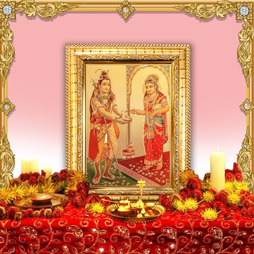Image of Hawai Gold Plated Lord Shiva with Annapurna Devi Engineered Wood Wall Hanging Photo Frame | Size- 8.5x7inch | SFDI00493GLDFRM