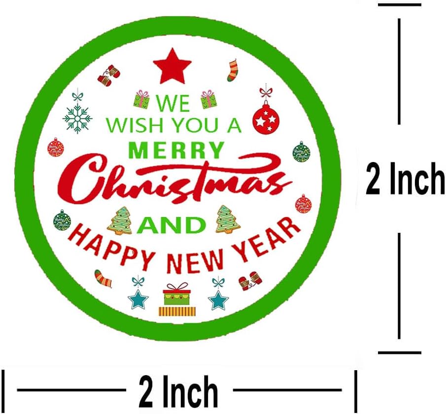 Miniatura 2 de Etiquetas adhesivas de Feliz Navidad, calcomanías de Año Nuevo de 2 pulgadas, rojo y verde, tarjetas de vacaciones, sobres de regalo, etiquetas de