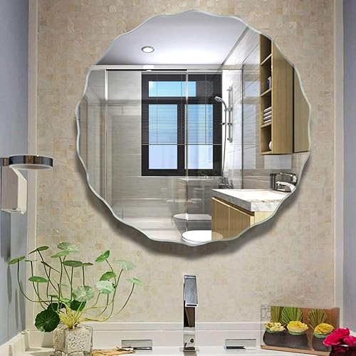 Miniatura 5 de Espejo de baño montado en la pared, espejo de tocador moderno para sala de estar, dormitorio, espejo de pared sin marco decorativo, borde biselado