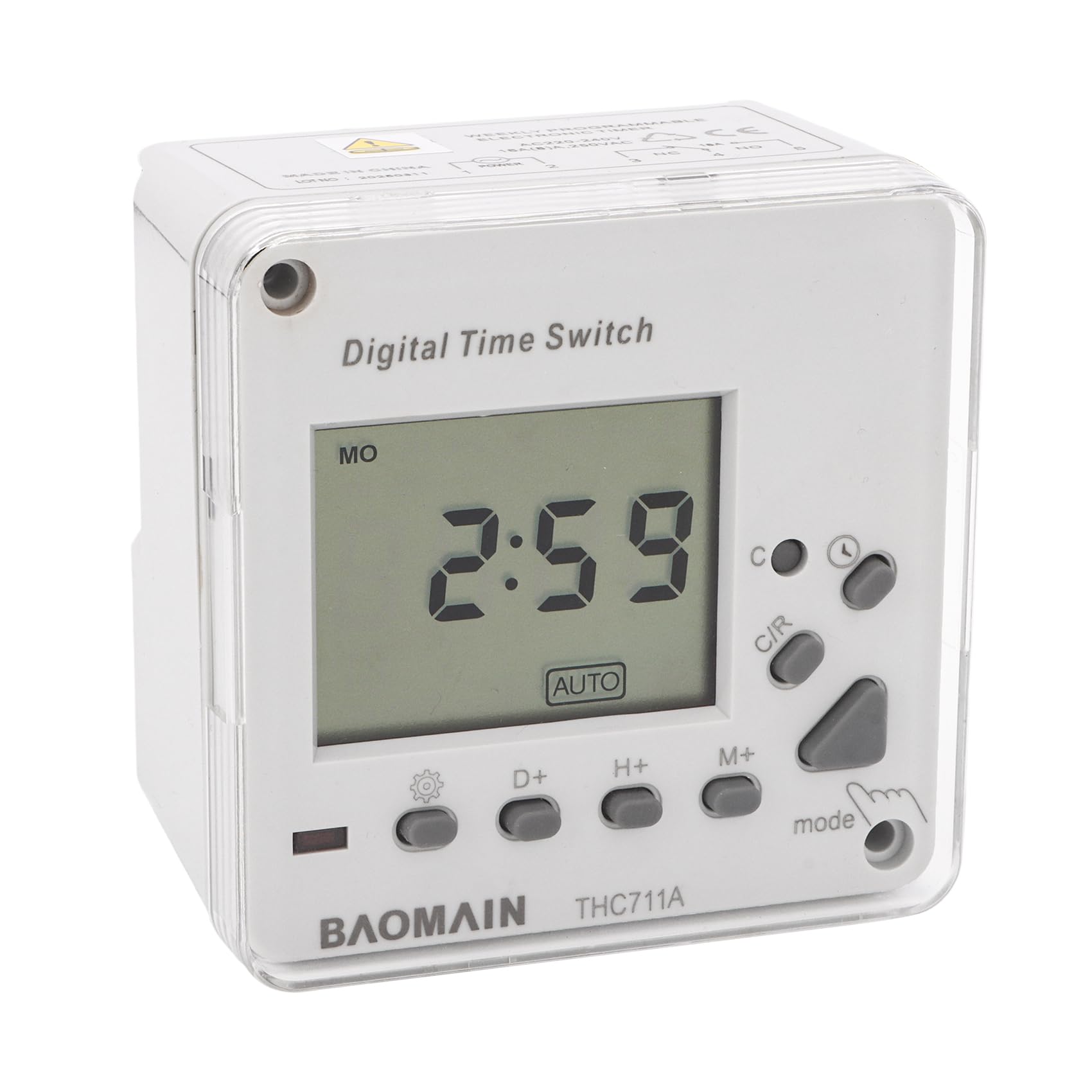 BAOMAIN THC711A Digital Programmable Timer Switch, 220-240V AC 16A Weekly Electronic Relay, 17 On/Off Programs