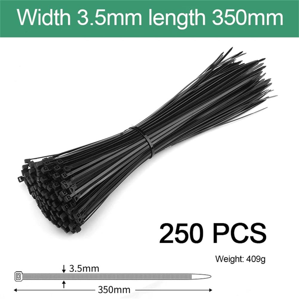Fascetta stringicavo in nylon con fibbia in plastica, antifurto, autoserrante, autobloccante, cintura nera, 5x350 (nero) 250 pezzi