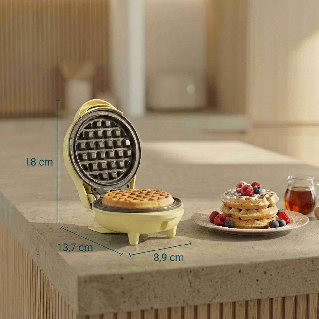 Bestron Mini gofrera, Gofrera para gofres de gofres pequeños, con antiadherente, para cumpleaños infantiles, fiestas familiares, Pascua o Navidad, diseño retro, 550 W, color: Amarillo — view 2