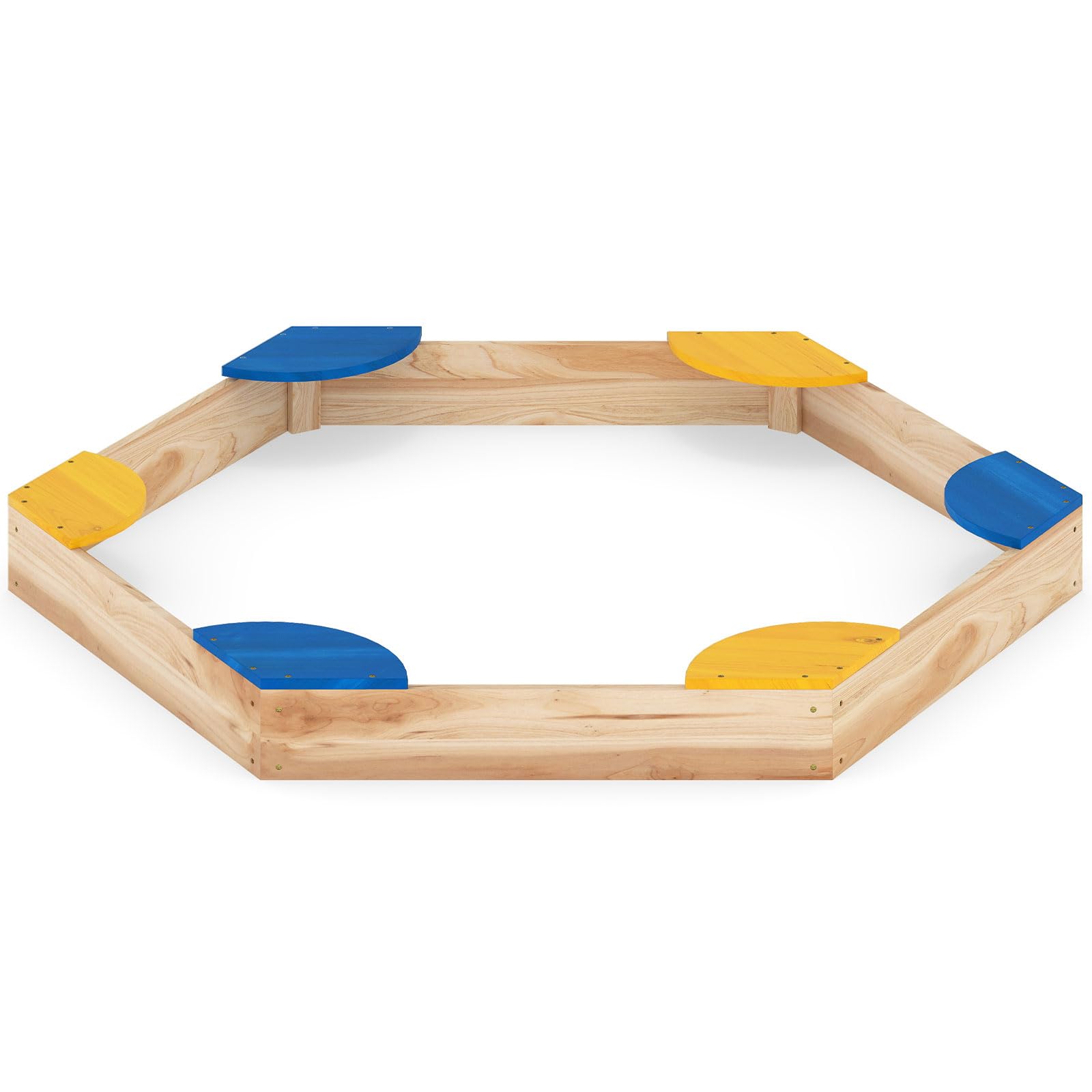 RELAX4LIFE Sabbiera per Bambini da Esterno, Sabbiera Giocattolo senza Fondo con 6 Sedute Angolari Colorate, Giochi Montessori per Bambini 3+ Anni, 122 x 140 x 14 cm