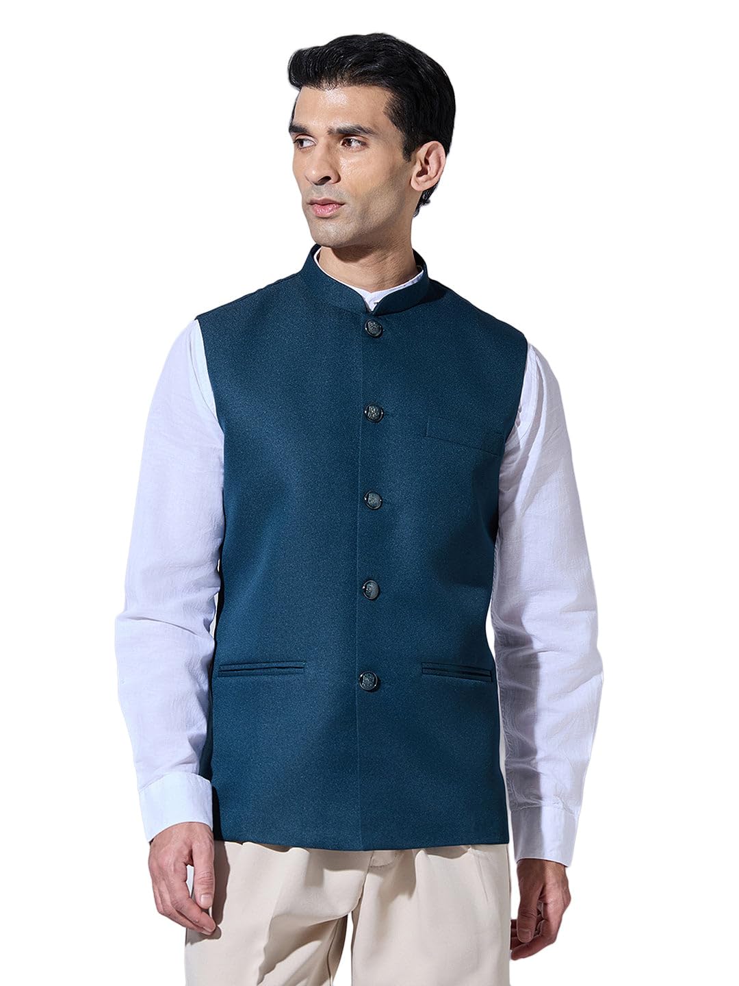 showoffff Men's Solid Teal Nehru Jacket-AD-J-440_Teal-picture-23