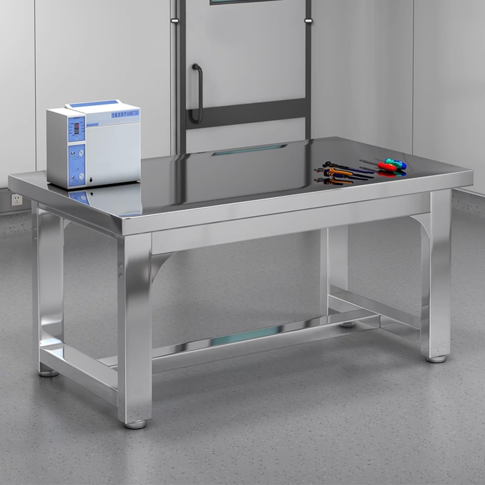 Generico Banco da Lavoro in Acciaio Inossidabile per impieghi gravosi - Tavolo da Lavoro Industriale Commerciale per Garage, progetti Fai da Te e Uso Professionale (80x60x80 cm / 31,5x23,6x31,5 polli