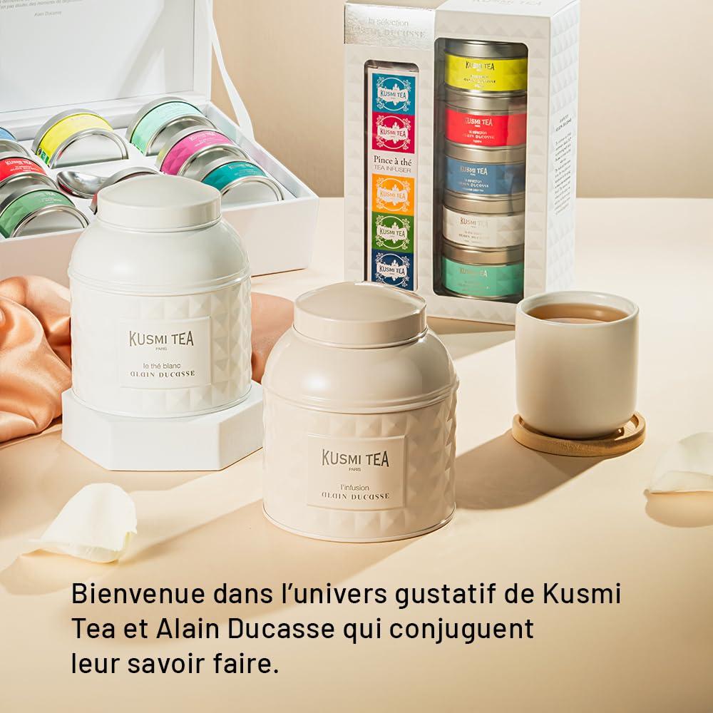 Kusmi Tea - Collection Alain Ducasse - 8 Miniatures de thé nature d'Asie + Cuillère à Thé - Assortiment de Thés Bio - Thé vert et Thé noir - Idée cadeau Homme et Femme - 8 boîtes de 25g