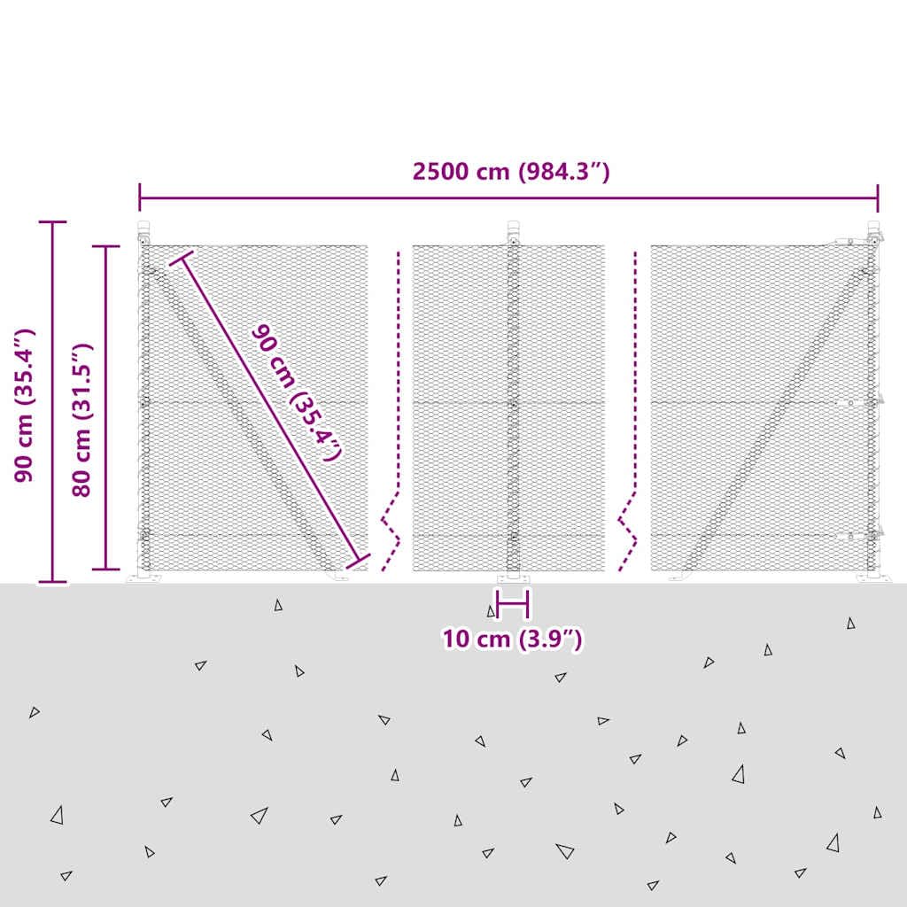 vidaXL Recinzione esagonale con base in cemento 25 x 0,8 m Argento