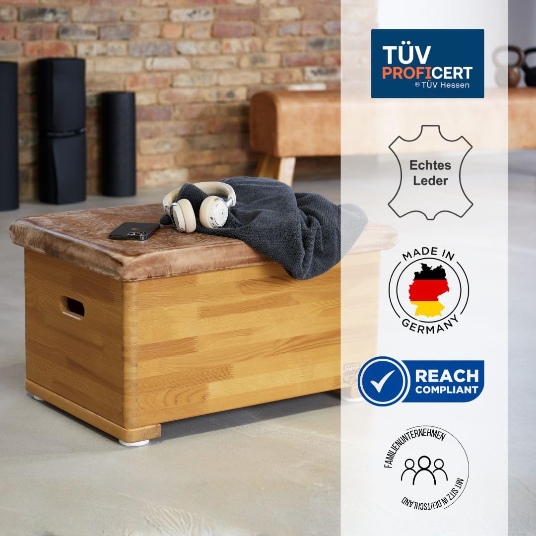 ARTZT Vintage Series Sprungkasten aus Nadelholz und Kernrindsleder | Turnkasten & Springbock für Sprungtraining | auch als Sitzmöbel | Made in Germany | 70 x 50 x 40 cm, 17,1 kg