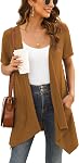 Veryoung Trendy Open Front Short Sleeve Cardigans for Women Casual Drape Lightweight Summer Cardigan with Pocket High Low Hem