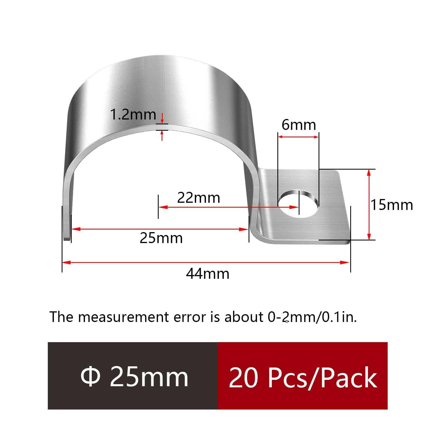 20 Pcs Pipe Clips 25mm Pipe Clamp Single-Hole Pipe Brackets V2A Stainless Steel U Brackets Heavy Duty Cable Clamps Fasteners for diameter 24-25.5mm Cables Water Pipes Fixing Flush Installation - Image 2