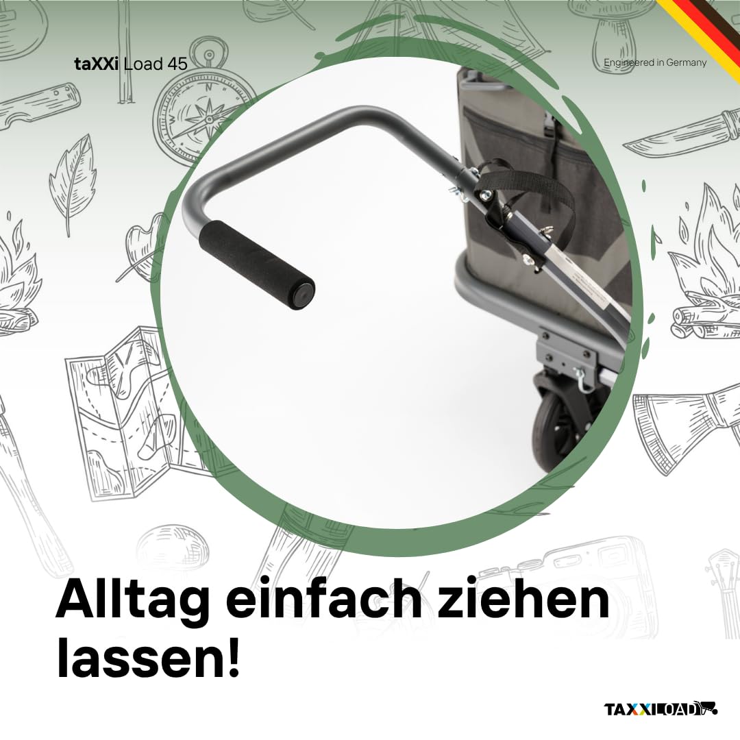 TAXXI Load 45 Lastenanhänger mit Federung für Fahrrad – Stabiler Fahrradanhänger bis 45 kg – gefedert, klappbar, wetterfest, Reflektoren, Kupplung, für Alltag & Freizeit