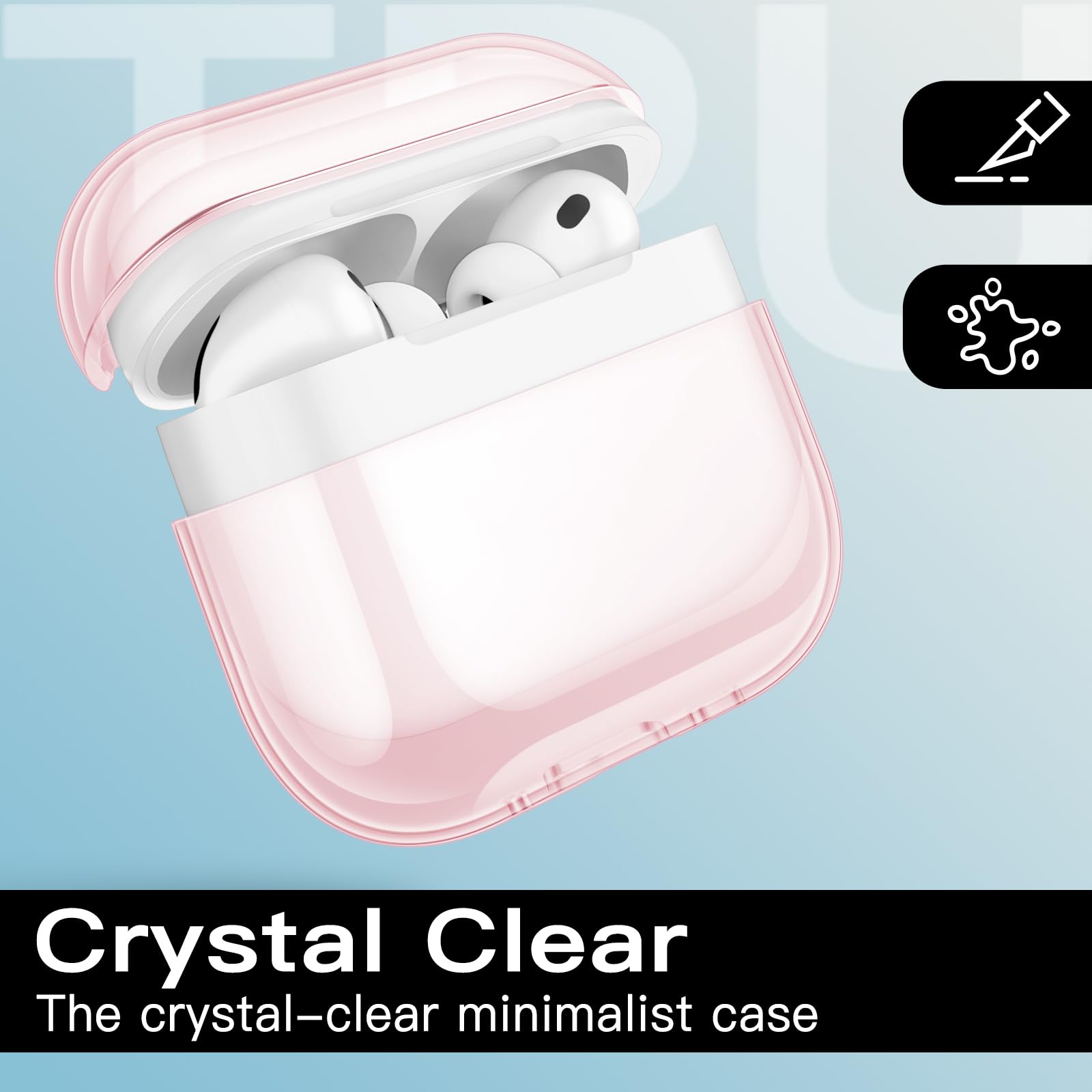 JETech Custodia Cover Chiaro per AirPods Pro 3 (2025) con Portachiavi, TPU Morbido Altamente Trasparente, Protezione Antiurto (Rosa Trasparente)