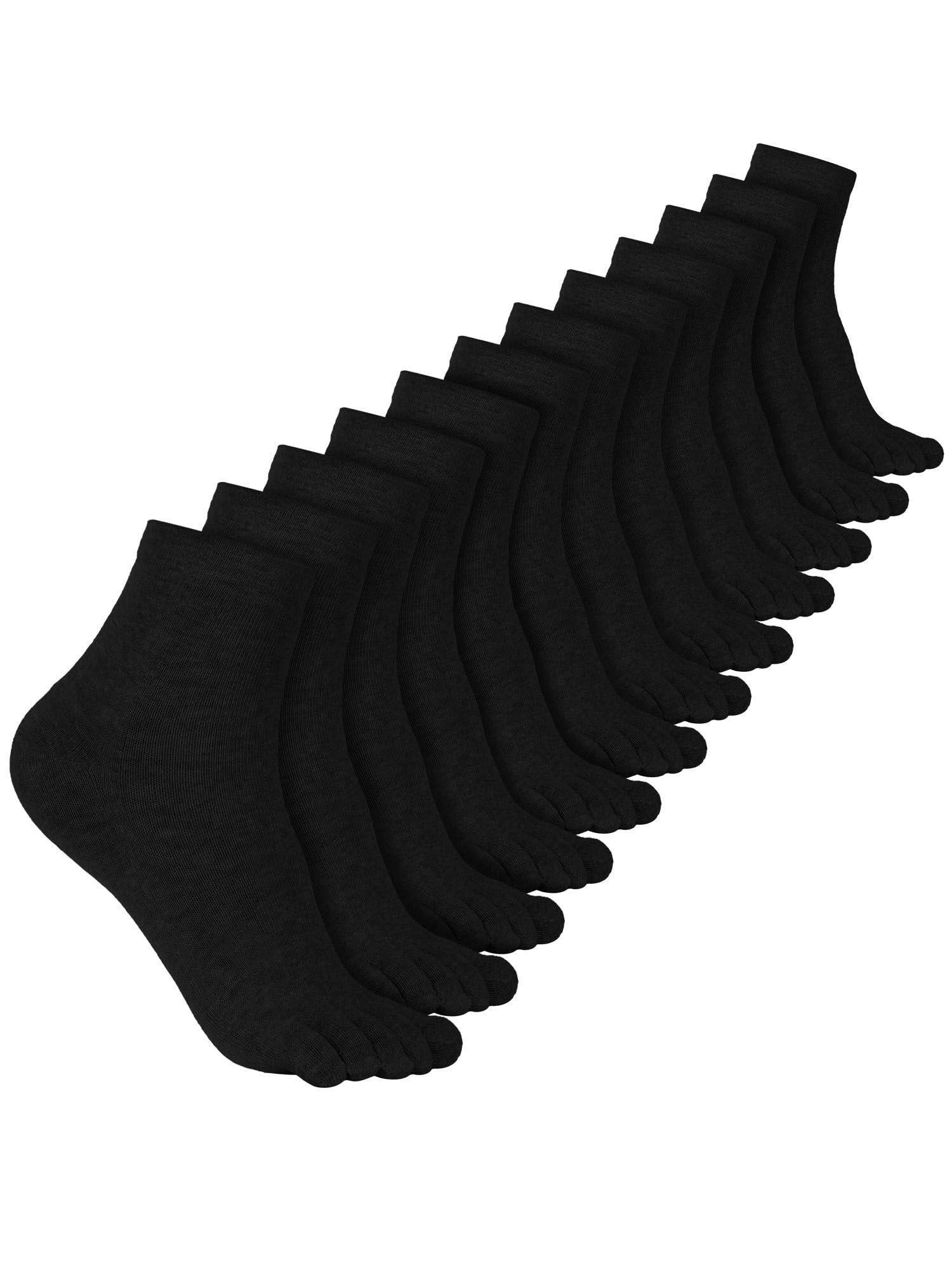 Bencailor 6 Pairs Women Toe Socks Cotton Breathable Compression Crew Five Toe Sock for Women Men Athletic Running(Black,8-11)