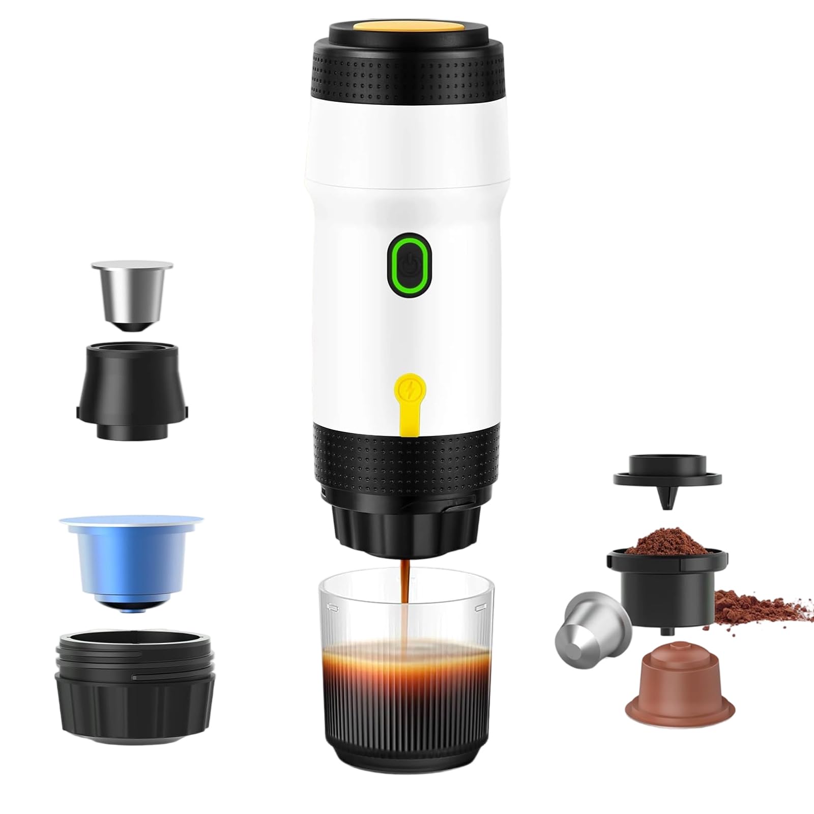 3 en 1cafetera eléctrica portátil de café espresso,20 bares Cafetera Eléctrica de Cápsulas,compatible con cápsulas NES/DG y café molido,Calefacción inalámbrica,para camping/viajes/oficina