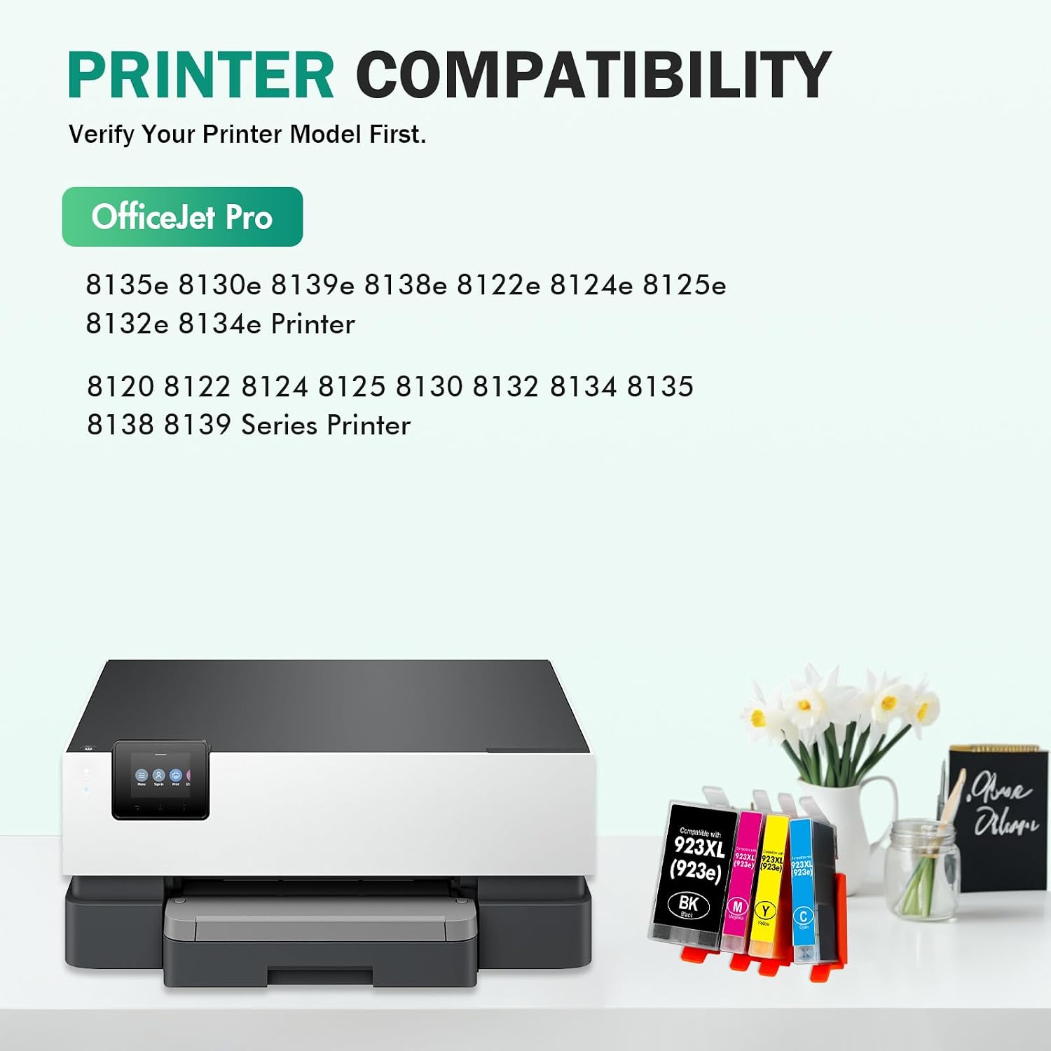 923 923e 8130e Ink Cartridges Combo Pack: Replacement for HP 923XL 923 Ink Cartridges for Printers OfficeJet Pro 8135e 8139e 8138e 8125 8120 8122 8124 (4 Pack Black Cyan Yellow Magenta with Chip)