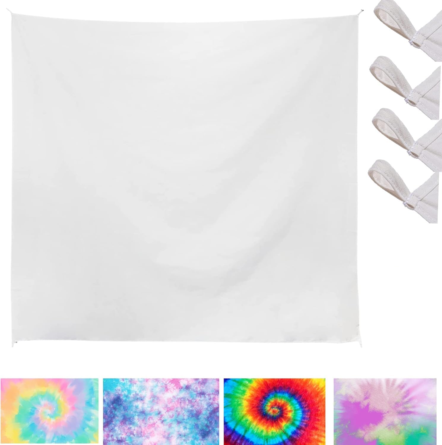 Dieliany Plain White Tapestry for Tie Dye 100% Cotton Blank Tapestry with Loops for DIY Tie Dye Perimeter Stitching DIY Hanging Wall Backdrop Craft Decor with rubber bands (1-58x58)