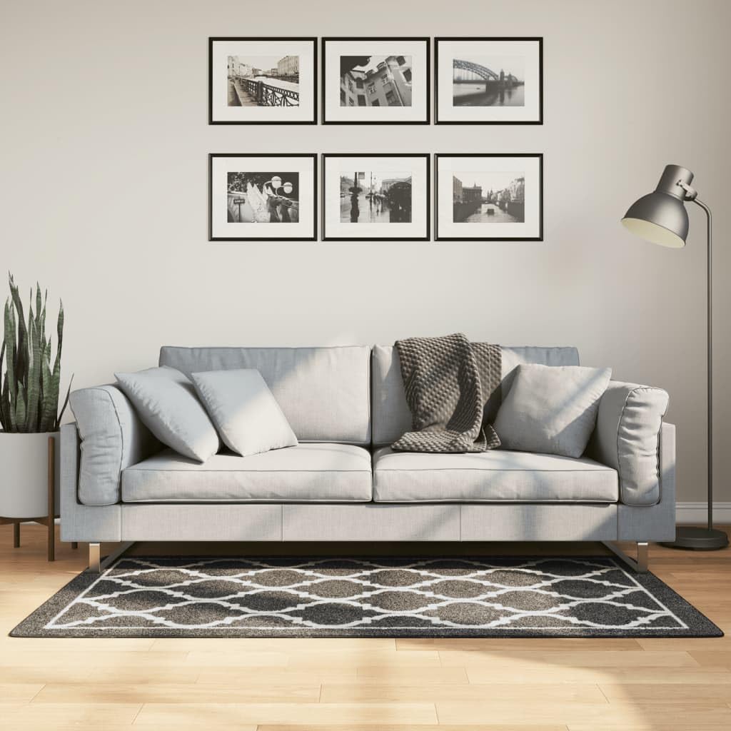 Tapis de salon noir et blanc design moderne 80 x 150 cm lavable et antidérapant