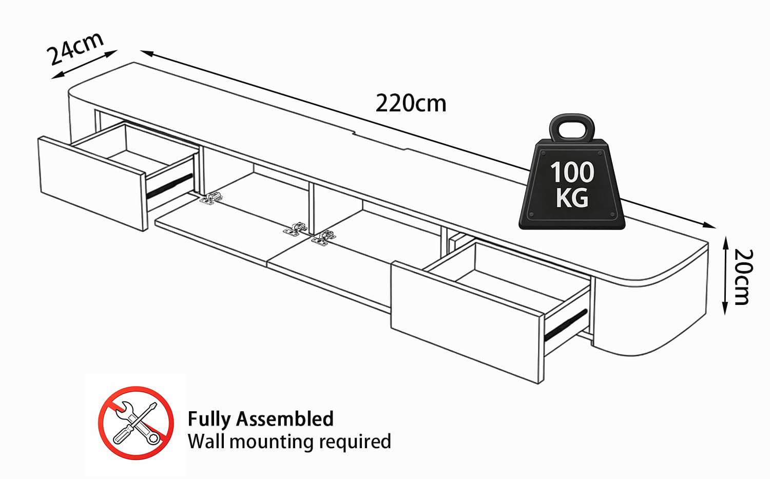Mobile TV Sospeso Moderna | Consolle Multimediale da Parete | Grande Mobile TV con Spazio di Archiviazione per Soggiorno e Ufficio (kaki, 220cm)