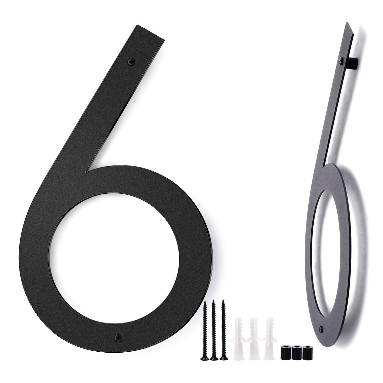 16 Inch Metal House Numbers for Outside, Extra Large Address Numbers for House, Floating House Number Matte Black Steel 16'' Large House Numbers 6