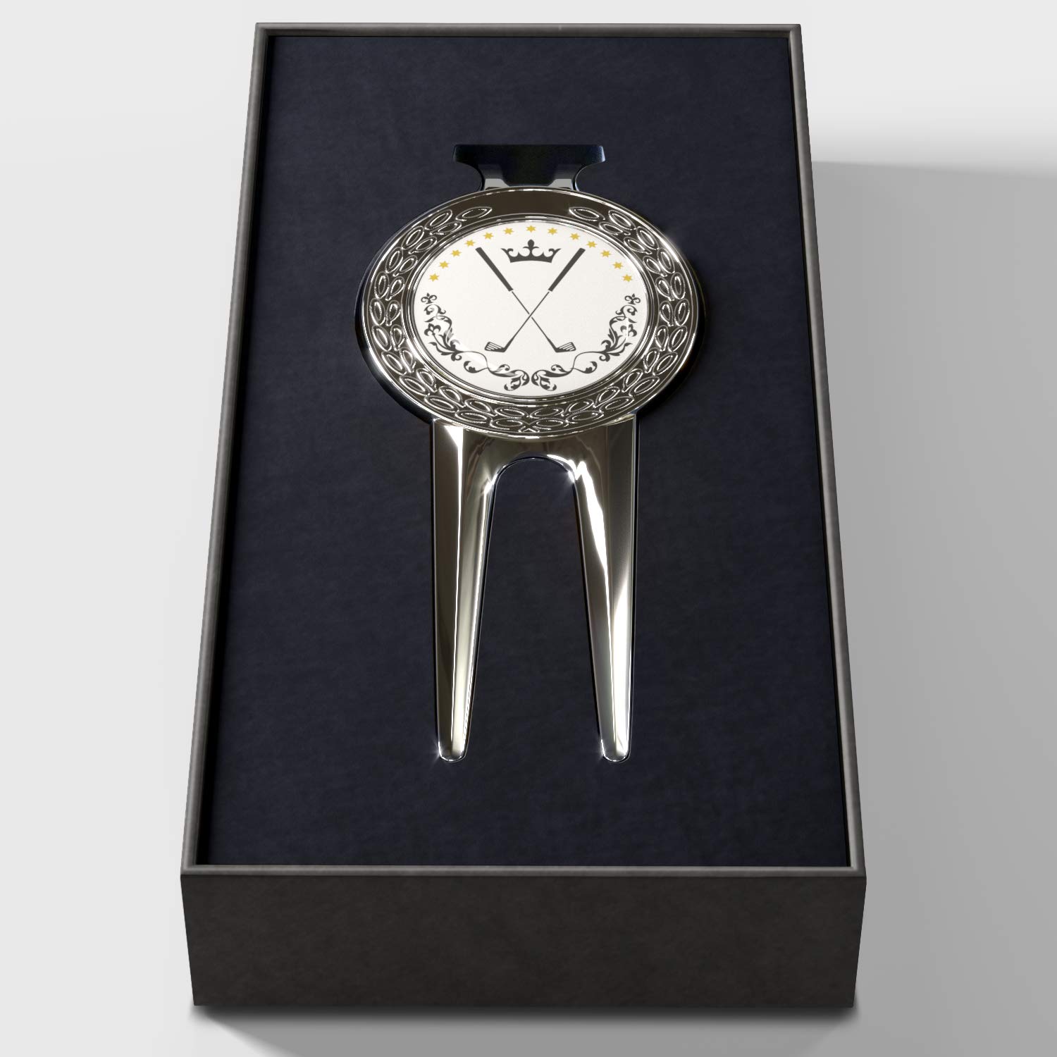 Pitchgabel Golf Divot Tool Magnet Ball Marker | Premium Qualität Ballmarker | Magnetisch Abnehmbarer Markierer | Ballmarkierung | Pitchmarken | Hochwertiger Marker | (Silber)