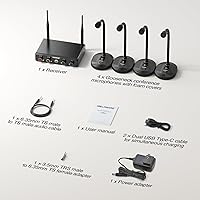 Vista 8 de Sistema de Micrófono Inalámbrico de Conferencia de 4 Canales MELONARE, Juego de Micrófonos Compactos UHF con 4x10 Frecuencias, Alcance de 200 Pies