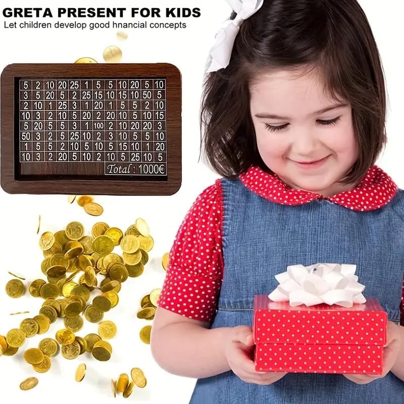 Image of CYNVEXA Wooden Money Saving Box, 1,00,000 Rupees Savings Challenge Chart, Coin Collection Bank with Cash Slot,Wooden Money /Piggy Bank,Money Box, Coin Box with Carved Design for Kids /Children