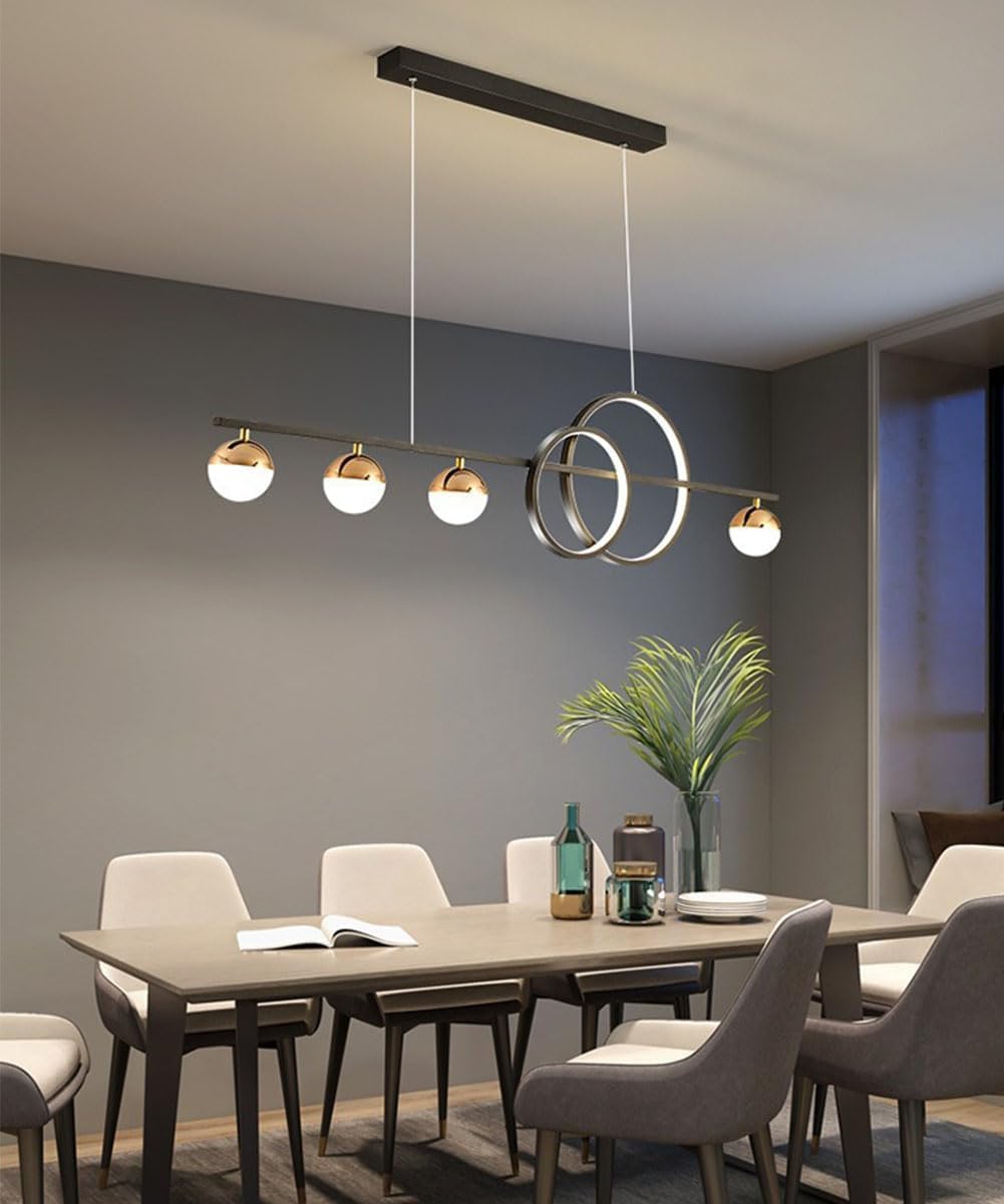 KXEcoLife Modern Led Chandelier, Dimmable Dining Room Height Adjustable With Remote Control Ceiling Kitchen Bedroom Living Light, Black, 120cm