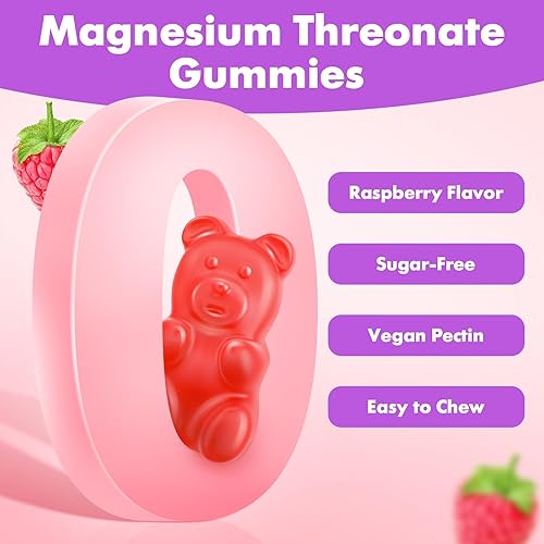 Miniatura 5 de Gomitas de treonato de magnesio para niños y adultos, L-treonato de magnesio 1000 mg suplemento de treonato de magnesio que apoya la salud muscular