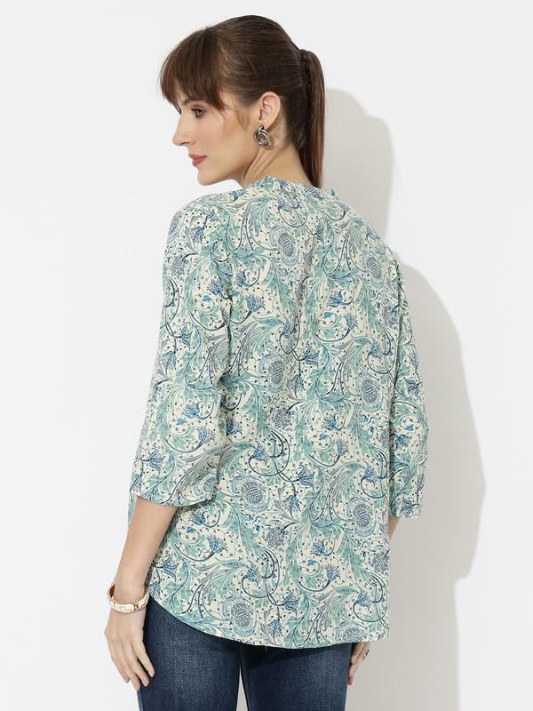 Image of Women's Cotton Printed Kurta Top | 3 /4 Sleeve Straight Kurti Casual Outings