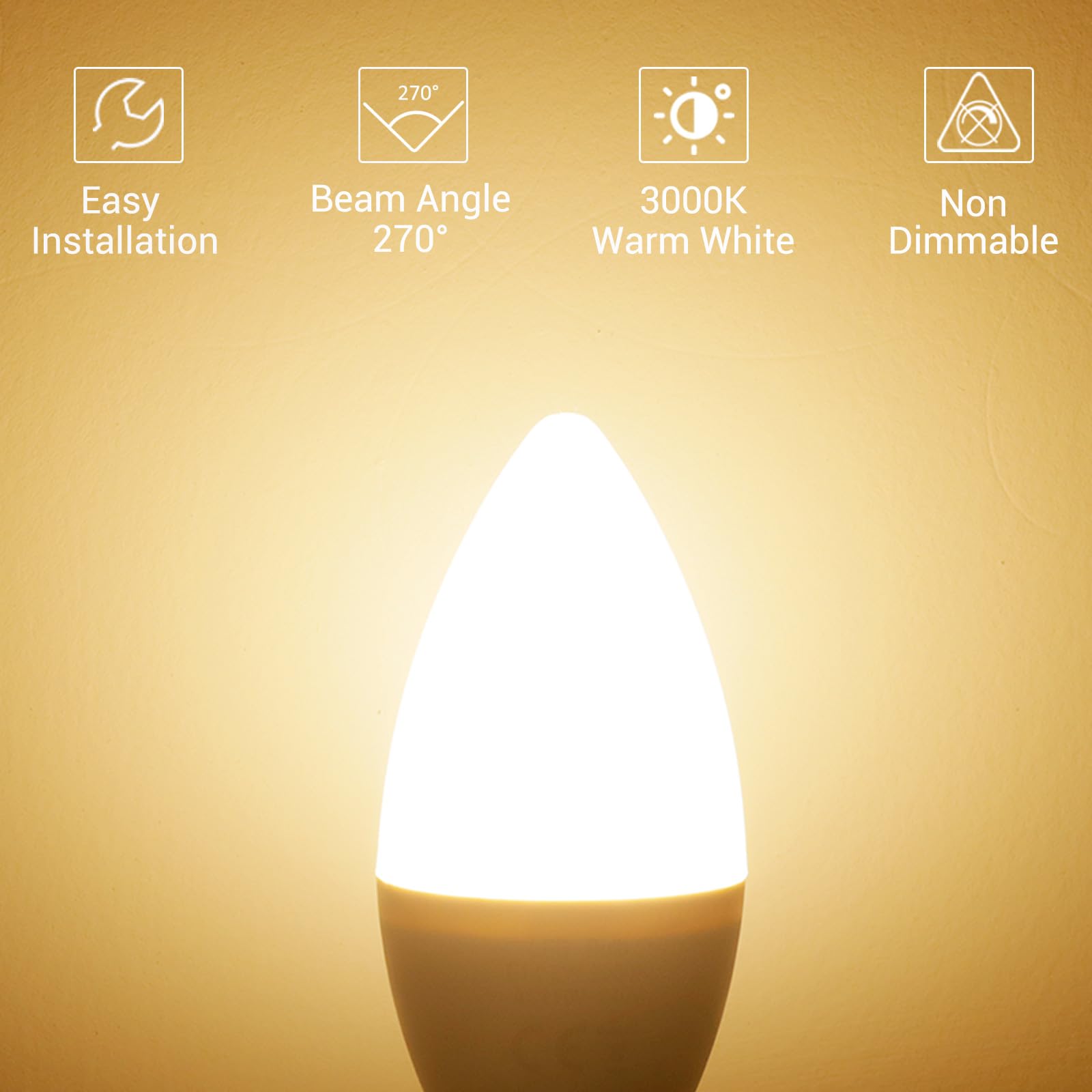 Caldarax B22 LED Bayonet Cap Candle Bulbs 5W, C37 B22 LED Candle Light Bulb 40W Equivalent, 470LM Warm White 3000K - Image 4