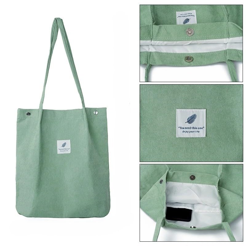 Image of Street27 Korean Canvas Corduroy Tote Bag Casual Work Shoulder Handbags | Multi-Purpose Bag |Sturdy Canvas Bag with Large Capacity | Shopping Bag for Office, College & Daily Use