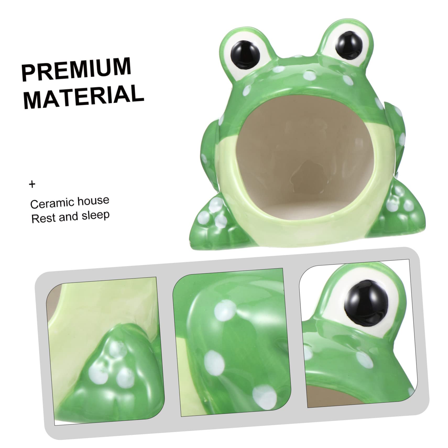 PENIKOKO Ceramic Hamster Hideout Small Animal Cave Cute Cartoon Frog Hut Bed Cage Decoration for Hamsters Gerbils Chinchillas Easy to Clean - Image 4