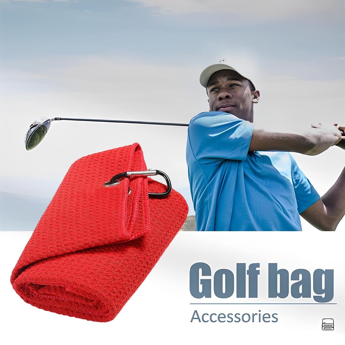 Asciugamani da golf in microfibra motivo waffle confezione da 2 con moschettone clip sacca grigio rosso