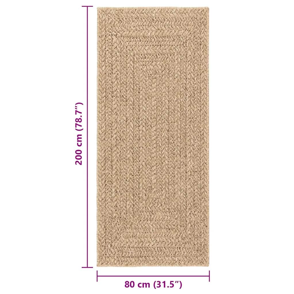 vidaXL Teppich, Teppich für Wohnzimmer Garten Balkon Terrasse, Bodenmatte Läufer Rechteckig, Balkonteppich Terrassenteppich, 80x200cm Jute-Optik Indoor Outdoor